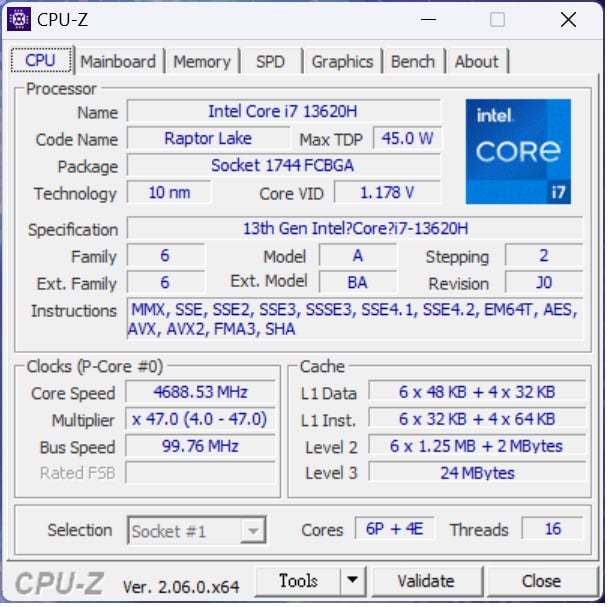 Lenovo LOQ 15” Intel CPU-Z 規格